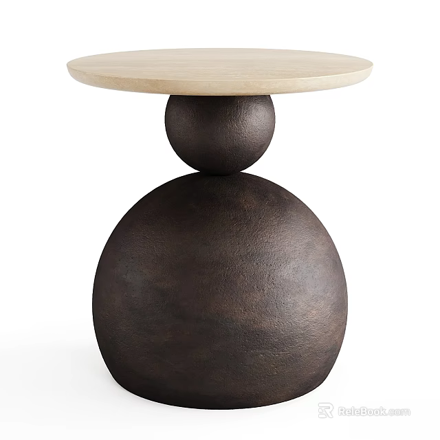 Round Wooden Dining Table With Light Top And Dark Brown Spherical Base 3d model