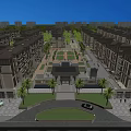 Aerial Planning of Modern Residential Community with Central Green Space Symmetrical Layout and Palm Trees