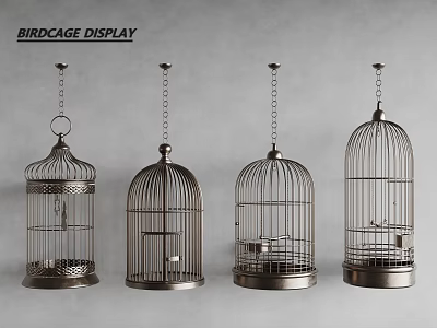 Elegant Metal Birdcage Decorative Ornament Set With Hanging Chains For Home 3d model