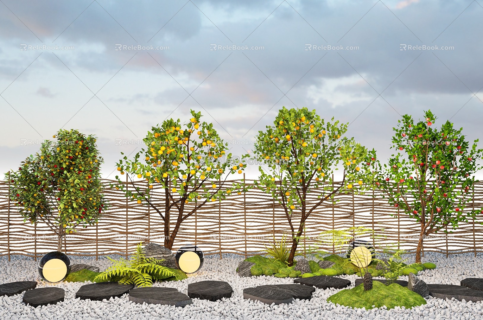 Modern fruit tree orange tree flower fruit tree grapefruit tree peach tree loquat tree 3d model