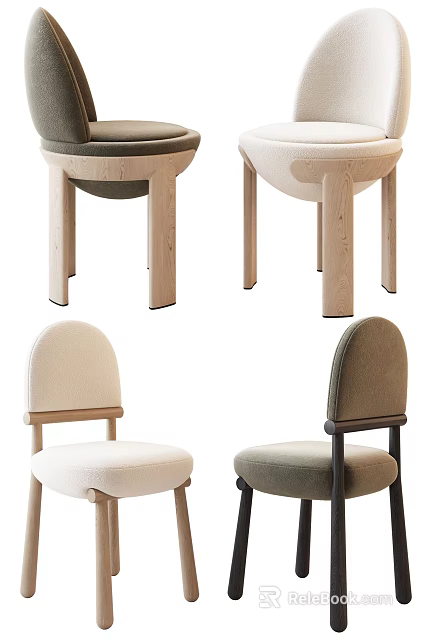 Modern Minimalist Dining Chairs With Wooden Frame And Upholstered Seats In Different Colors 3d model 