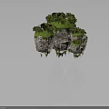 Floating Rock Islands With Green Vegetation Trees And Moss On Dark Background