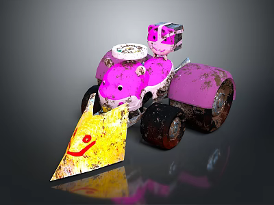 Pink Toy Tractor With Yellow Shovel Black Wheels And Red Pattern Design 3d model