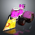 Pink Toy Tractor With Yellow Shovel Black Wheels And Red Pattern Design