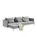 Modern Gray Sectional Sofa With Multiple Plush Cushions Throw Blanket And Metal Legs 3d model