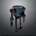 Blue And Red Mechanical Robot Character With Weathered Texture And Jointed Limbs