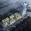 Vibrant Modern Commercial Street With Green Roofs Tall Building And Lush Trees