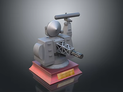 Military Weapon Model with Spherical Radar Barrel Red Base Plaque and Support Structure 3d model