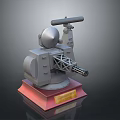 Military Weapon Model with Spherical Radar Barrel Red Base Plaque and Support Structure 3d model