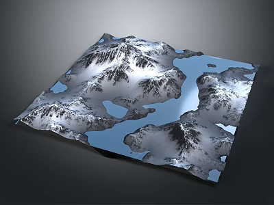 Garden Landscape Design Featuring Snowy Mountain Terrain And Blue Water Areas 3d model