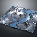Garden Landscape Design Featuring Snowy Mountain Terrain And Blue Water Areas