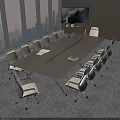 Modern Conference Table With Office Chairs Large Windows City View TV And Documents
