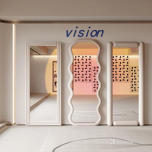 Modern Design Mirrors With Wave And Rectangular Shapes For Interior Decor 3d model 