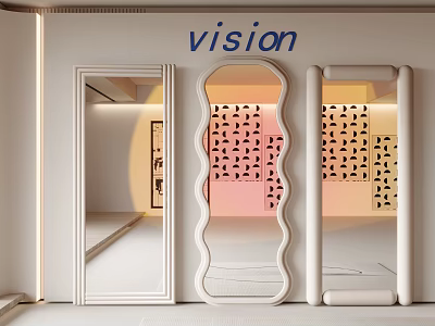 Modern Design Mirrors With Wave And Rectangular Shapes For Interior Decor 3d model