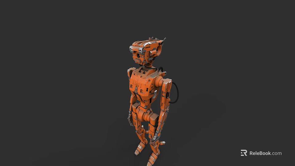 Industrial Equipment Orange Mechanical Humanoid Figure With Metal Joints And Industrial Design 3d model 