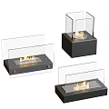 Modern Indoor Fireplace Designs With Glass Panels And Square Base Flames