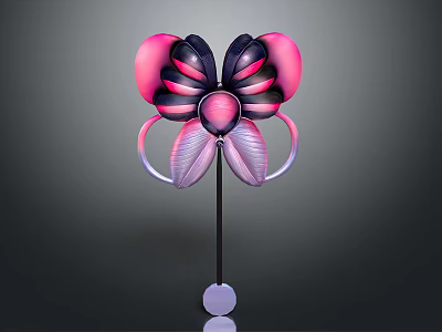 Stylish Bow Shaped Weapon With Pink Black Petal Like Design And Purple Pole Base 3d model
