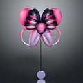 Stylish Bow Shaped Weapon With Pink Black Petal Like Design And Purple Pole Base