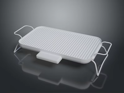 White Striped Surface Grill Pan With Metal Stand For Kitchen Cooking 3d model