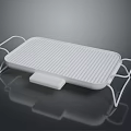 White Striped Surface Grill Pan With Metal Stand For Kitchen Cooking
