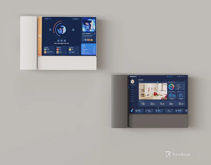 Smart Home Control Panels With Touchscreen Interface For Room Temperature And Lighting 3d model 