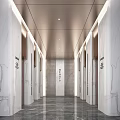 Modern Elevator Hall With Marble Walls And Ceiling Lights 3d model