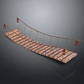 Traditional Wooden Suspension Bridge With Curved Design Rope Railings And Red Lanterns