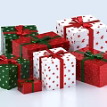 Colorful Gift Boxes With Red Green Star Patterns And Decorative Bows 3d model