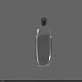 Transparent Cosmetic Perfume Bottle With Black Cap And Liquid Content On Blue Background