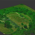 Scenic Aerial Landscape Model With Trees Buildings Pond And Rolling Terrain