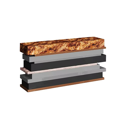 Bar Counter With Layered Structure Featuring Wooden Top Surface And Gray Black Layers 3d model