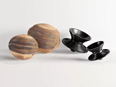 Three Stylish Stools Including Wooden Round With Striped Texture And Black Metal Flared Base 3d model