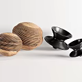 Three Stylish Stools Including Wooden Round With Striped Texture And Black Metal Flared Base