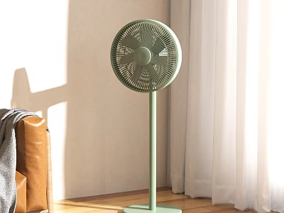 Green Standing Air Cooler Fan in Modern Indoor Living Space with Natural Light 3d model