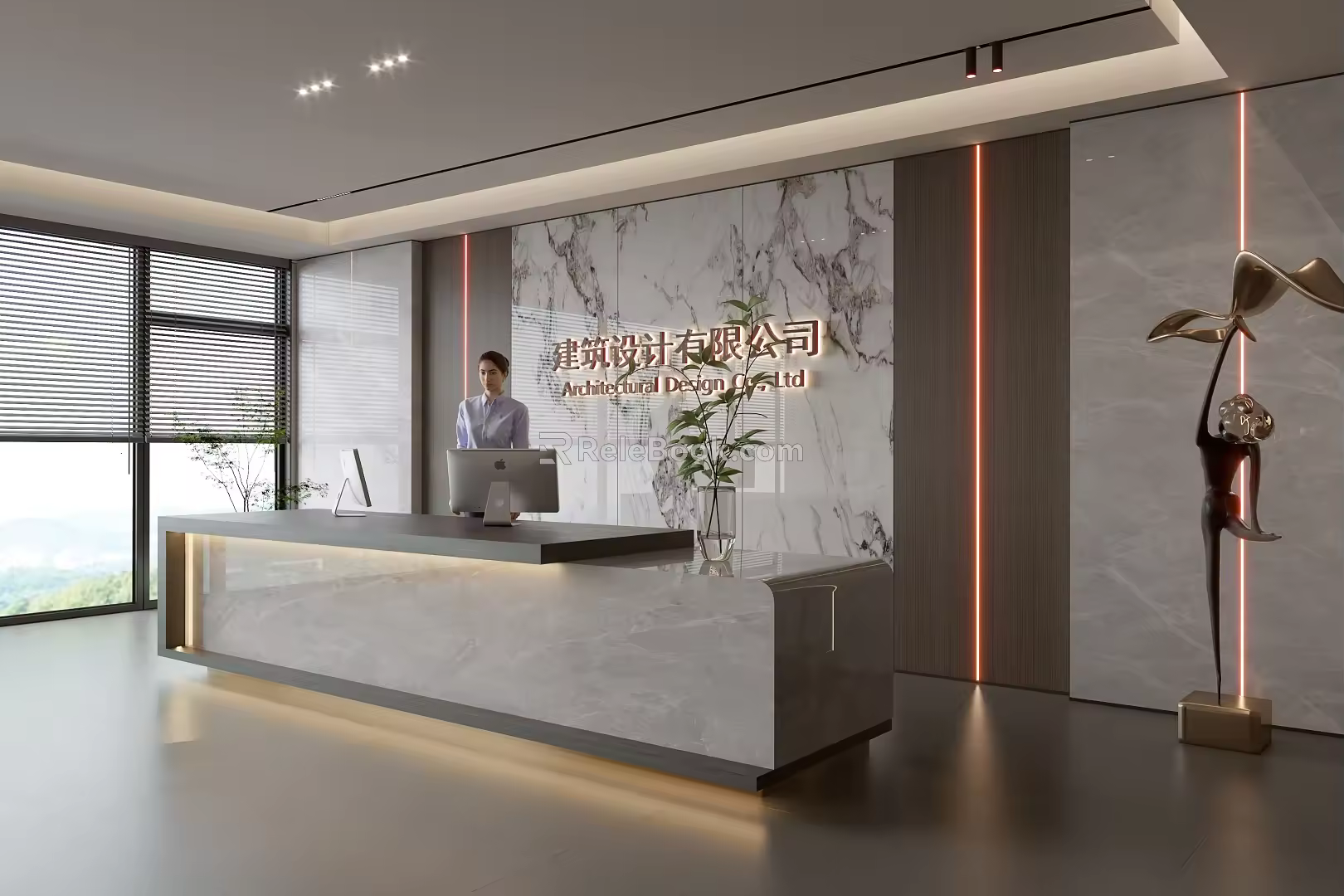 Modern company reception area bar reception desk reception desk company front desk background wall 3d model