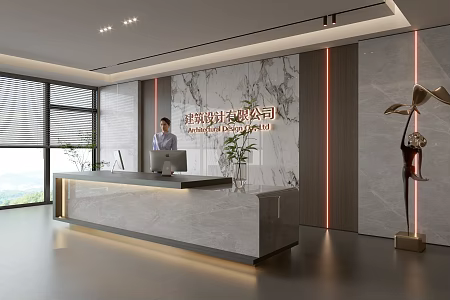Modern company reception area bar reception desk reception desk company front desk background wall 3d model