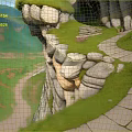 Cartoon Landscape With Cliff Path Greenery And Valley View