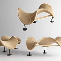 Modern Outdoor Chair With Wavy Wooden Design And Black Metal Legs