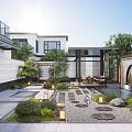 Traditional Chinese Courtyard Garden Design With Circular Archway Stone Pavement And Water Feature
