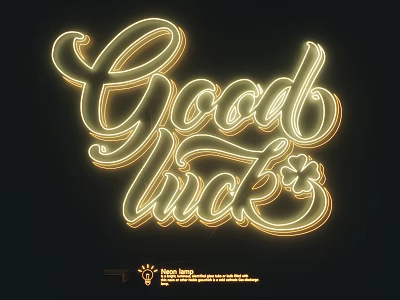 Artistic Neon Light Fixture With Good Luck Lettering And Illuminated Tube Design 3d model