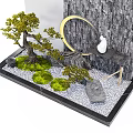 Karesansui Dry Garden With Bonsai Pine Stone Wall Crescent Moon Moss Gravel And Stone Lantern