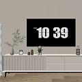 Modern White TV Stand Design With Decorative Vases Small Decor Items And Wavy Floor Lamp