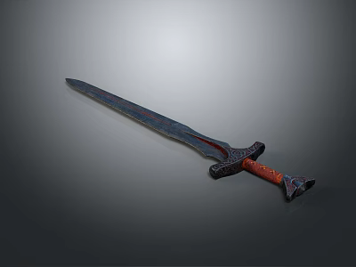 Intricate Decorative Sword With Red Handle Black Blade And Ancient Ornate Patterns 3d model