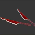 Pair of Red Serrated Bladed Knives With Sharp Edges And Red Handles