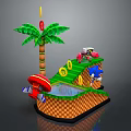 Cartoon Adventure Scene With Sonic Character Green Slide Palm Tree And Water Pool