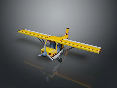 Small Yellow Toy Plane With Yellow Wings Cockpit Wheels And Reflection 3d model