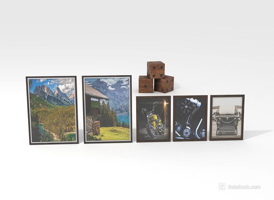 Rustic Home Furniture Display With Wooden Picture Frames And Storage Boxes For Decor 3d model 