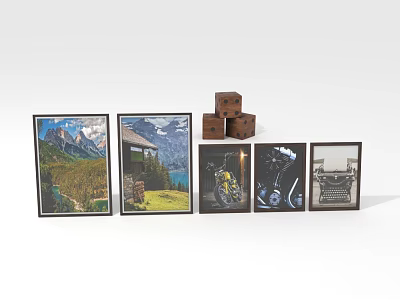 Rustic Home Furniture Display With Wooden Picture Frames And Storage Boxes For Decor 3d model