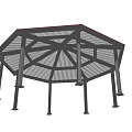 Outdoor Octagonal Garden Pavilion Featuring Red Roof And Supporting Columns