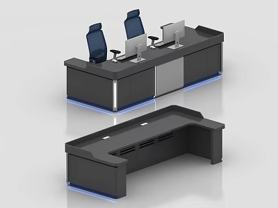 Modern Monitoring Room Console With Ergonomic Chairs Multiple Monitors And Blue Strips 3d model